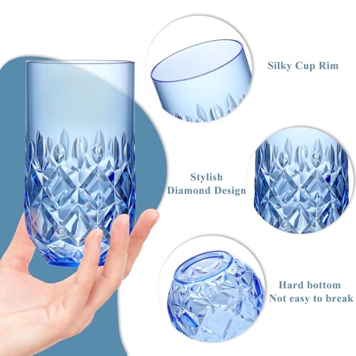 SKLENICE Acrylic Drinking Glasses Set of 12 Blue Mixed Drinks Glassware Unbreakable Palstic Tumbler and Rocks Glass Set 6pcs 18oz Highball and 6pcs 12 oz Cocktail Glasses for Cocktail Iced Coffee Beer Whiske - Image 3