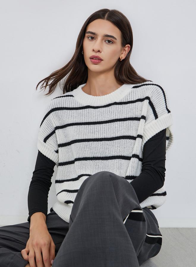 Styli Striped Knit Sleeveless Sweater - Image 1
