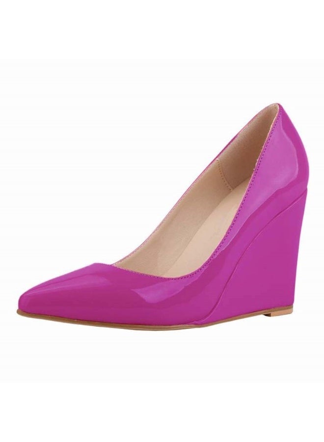 Loquat Versatile patent leather pointed-toe shallow-mouth wedge women's single shoes over 8cm Purple  - Image 1