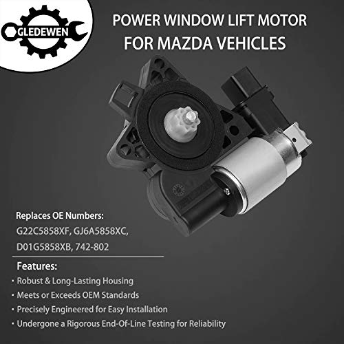 Gledewen Power Window Lift Motor | for Mazda 3, Mazda 5, Mazda 6, Mazda CX-7, Mazda CX-9, Mazda RX-8 | Replace# G22C5858XF, GJ6A5858XC, D01G5858XB, 742-802 - Image 2