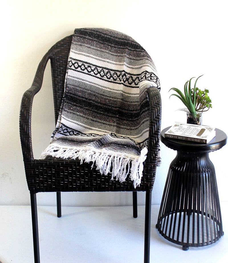 Del Mex Classic Mexican Blanket, Large Authentic Woven Falsa Throw (70"x50"), Artisan Southwest DÃ©cor for Beach, Yoga, Outdoors (Gray) - Image 3