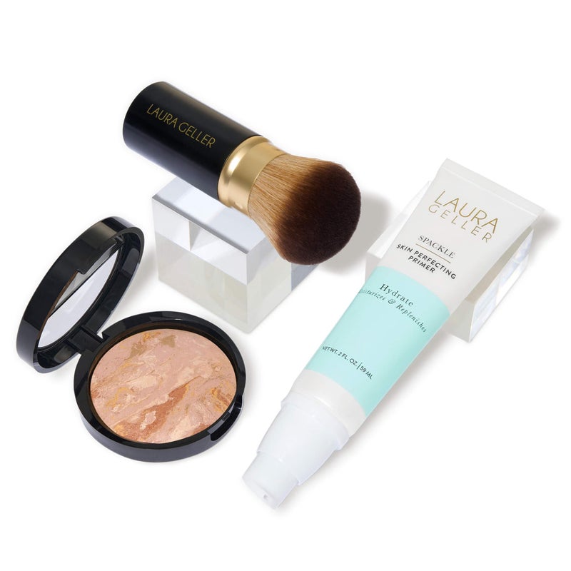 LAURA GELLER NEW YORK Lauras MustHaves Kit 3pc Baked BalancenBrighten Powder Foundation Fair Spackle Skin Perfecting Makeup Primer Hydrate Airbrush Round Kabuki Brush