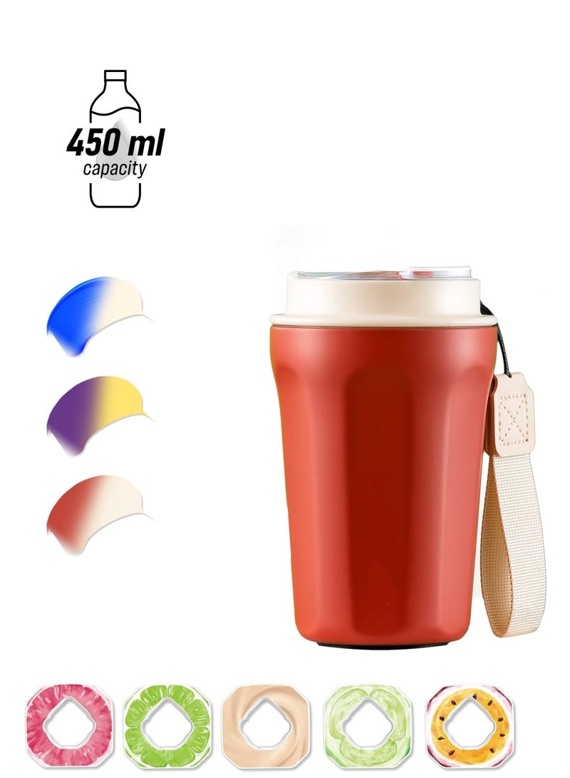 Air Flavoured Water Bottle With Straw & 5 Scent Flavoured Pods 450Ml Vacuum Insulated Metal Drinking Bottle Bpa Free & Leakproof Fruity Extract Ring 0 Sugar 0 Calorie  - Image 1