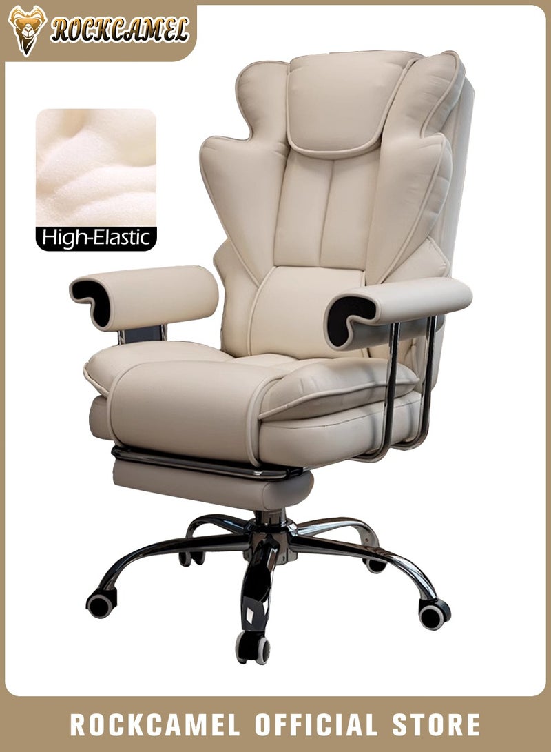 ROCKCAMEL كرسي ألعاب/كرسي كمبيوتر/كرسي مكتب مريح مع مسند قدم قابل للسحب، قاعدة عجلات فولاذية صامتة، كرسي رئيسي عالي الظهر من الجلد الصناعي الفائق مع دعم للرأس والقطن مناسب للمنزل أو المكتب - Image 1