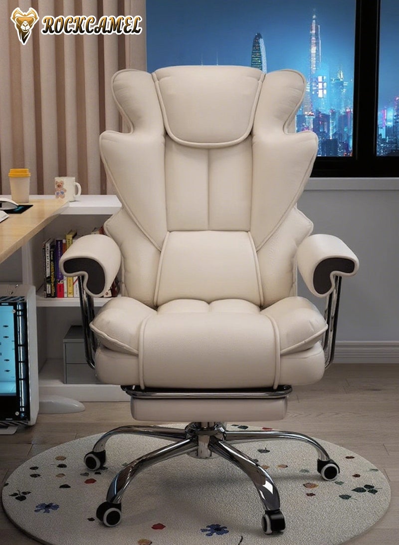 ROCKCAMEL كرسي ألعاب/كرسي كمبيوتر/كرسي مكتب مريح مع مسند قدم قابل للسحب، قاعدة عجلات فولاذية صامتة، كرسي رئيسي عالي الظهر من الجلد الصناعي الفائق مع دعم للرأس والقطن مناسب للمنزل أو المكتب - Image 3