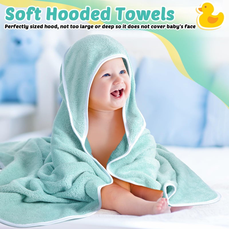 Chumia 6 Pack Baby Bath Towel Coral Fleece Soft Absorbent Newborn Hooded Towel for Kid 30 x 30 Inch Toddler Bath Blanket for Babies Infant Shower Gift(White, Green) - Image 4