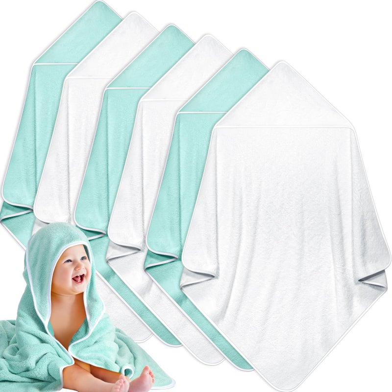 Chumia 6 Pack Baby Bath Towel Coral Fleece Soft Absorbent Newborn Hooded Towel for Kid 30 x 30 Inch Toddler Bath Blanket for Babies Infant Shower Gift(White, Green) - Image 1