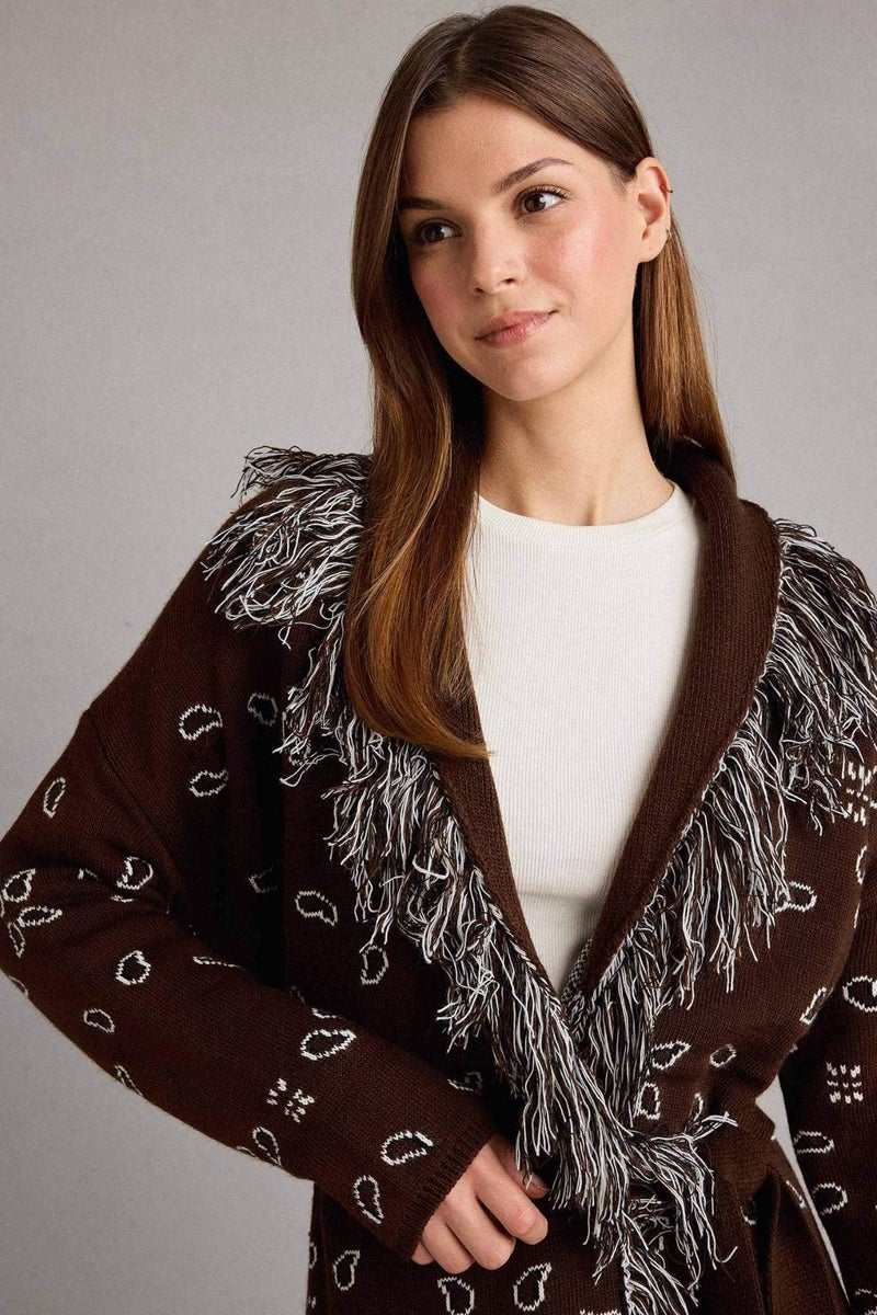 DeFacto Standard Fit Tassel Detailed Long Cardigan - Image 3