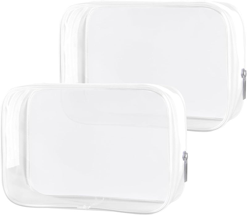 PLULON 2 Pack Travel Toiletry Bag, TSA Approved Toiletry Bag Clear Makeup Bag Quart Size Portable Cosmetic Bags Carry on Travel Accessories Bag for Women Men - Clear