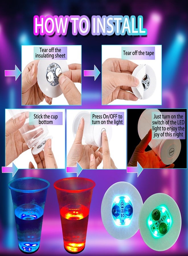 Drayear 48 Pack 16oz Glow Party Cups with LED Light Coasters Flashing Drinkware Parties Light Up Cup Set for Weddings Birthdays Concerts Bar Night Events - Image 3