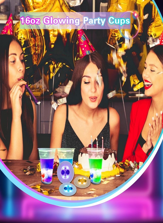 Drayear 48 Pack 16oz Glow Party Cups with LED Light Coasters Flashing Drinkware Parties Light Up Cup Set for Weddings Birthdays Concerts Bar Night Events - Image 4