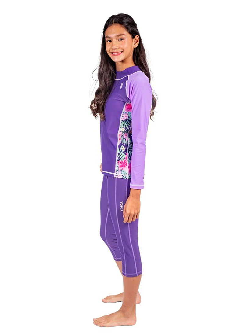 COEGA SUNWEAR COEGA Youth Girls Tights 3/4 Length - Purple Blue Tropical