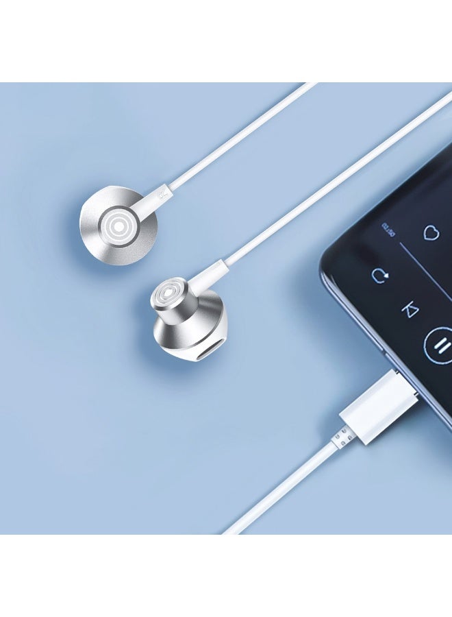 Celebrat D14 Type-C Wired Earphones with Metal Shell , High Quality Stereo Sound, 14mm Dynamic Driver, HD Calling, Tangle Free Cable , Premium Music Headset for All Type-C Devices - White - Image 2