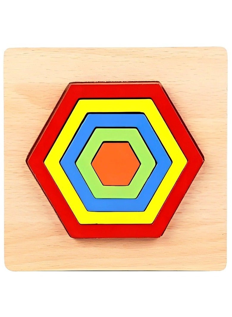 ألغاز خشبية بتصميم ثلاثي الأبعاد بأشكال هندسية للأطفال الصغار، أدوات دعم التدريس للآباء والمعلمين، ألوان وأنماط جذابة، ألعاب تنمية المهارات الحركية من مونتيسوري، هدايا رائعة للأطفال (شكل السداسي) - Image 1