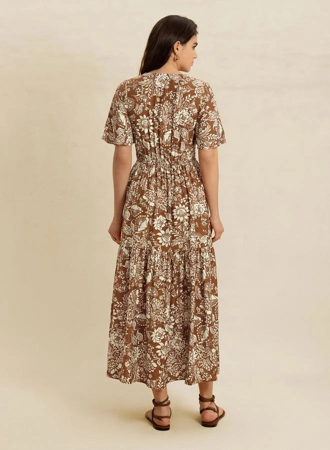 Take Two Take Two Brown Floral Print Maxi Dress