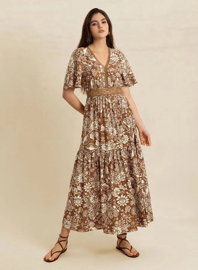 Take Two Take Two Brown Floral Print Maxi Dress