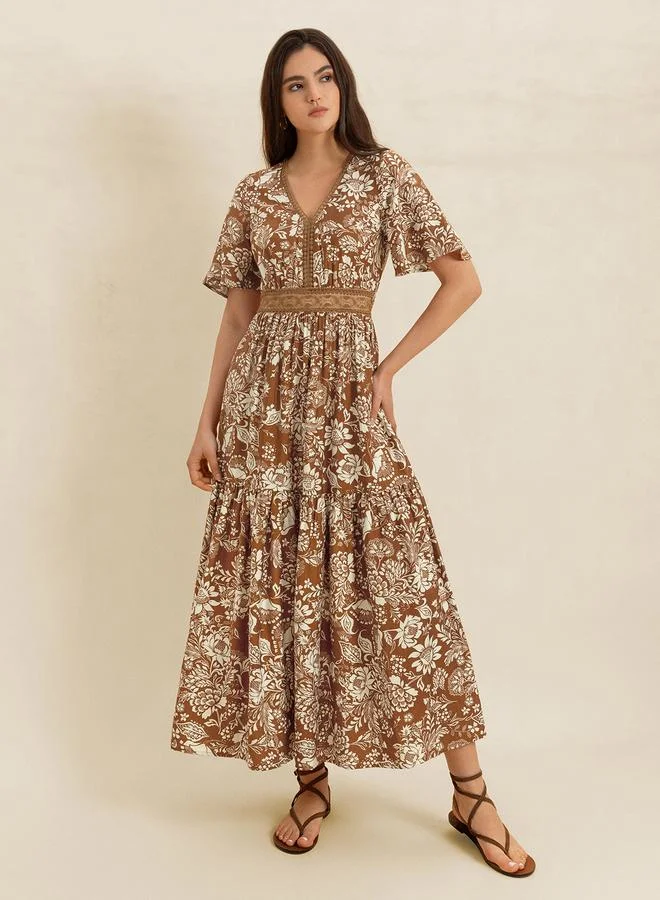 Take Two Take Two Brown Floral Print Maxi Dress