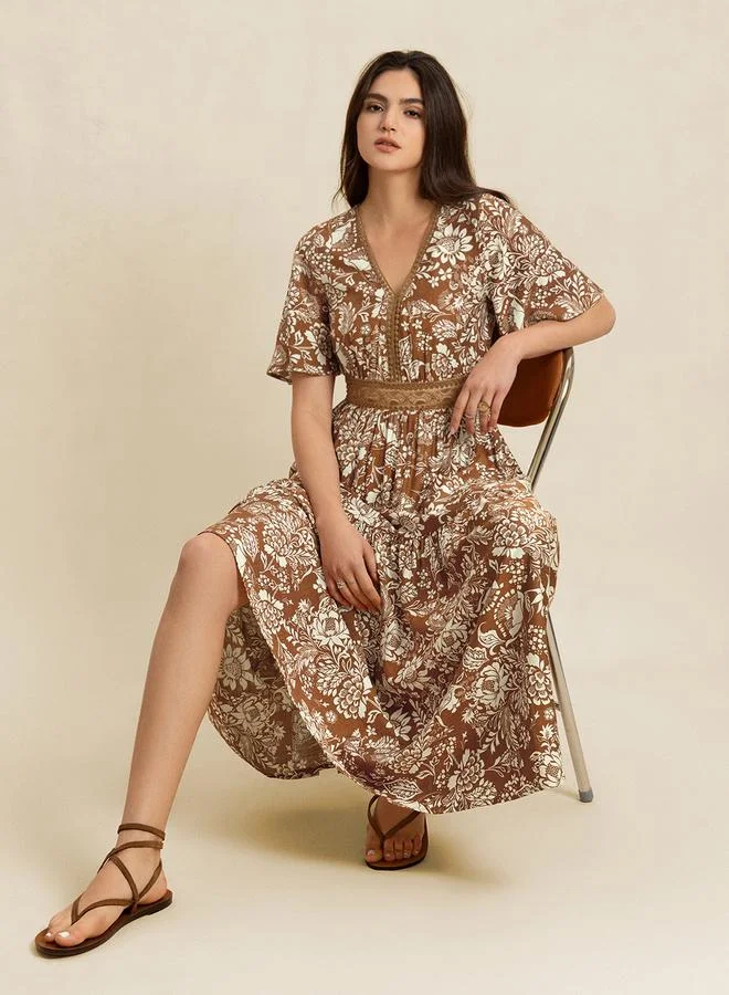 Take Two Take Two Brown Floral Print Maxi Dress