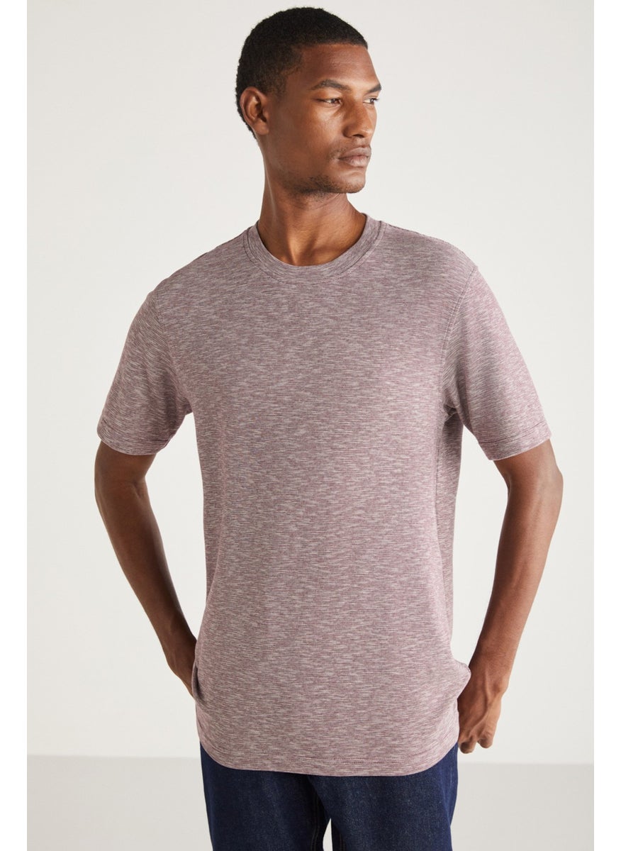 GRIMELANGE - Abbott Men's Cotton Crew Neck Comfort Fit Special Textured Flecked Look Red T-Shirt - Image 1