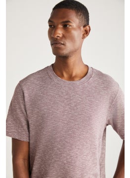 GRIMELANGE Abbott Men's Cotton Crew Neck Comfort Fit Special Textured Flecked Look Red T-Shirt  - Image 2