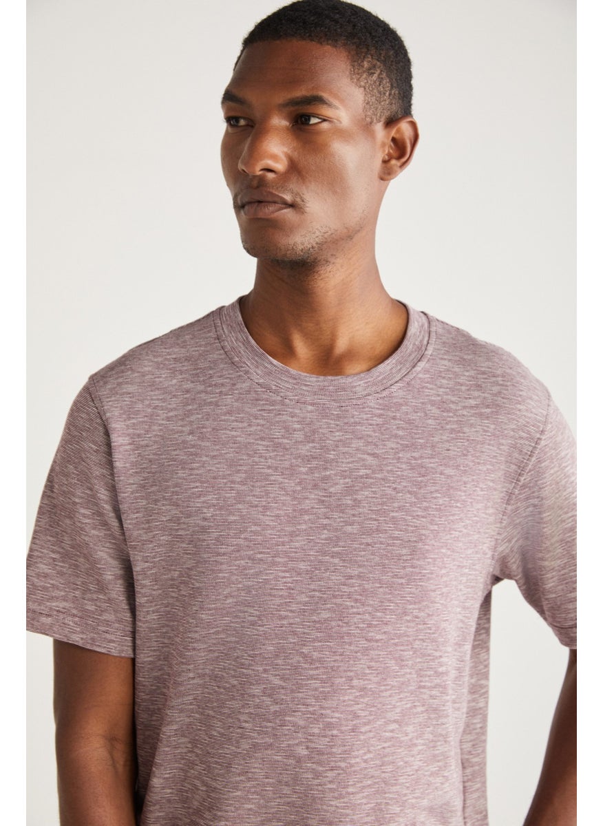 GRIMELANGE - Abbott Men's Cotton Crew Neck Comfort Fit Special Textured Flecked Look Red T-Shirt - Image 1