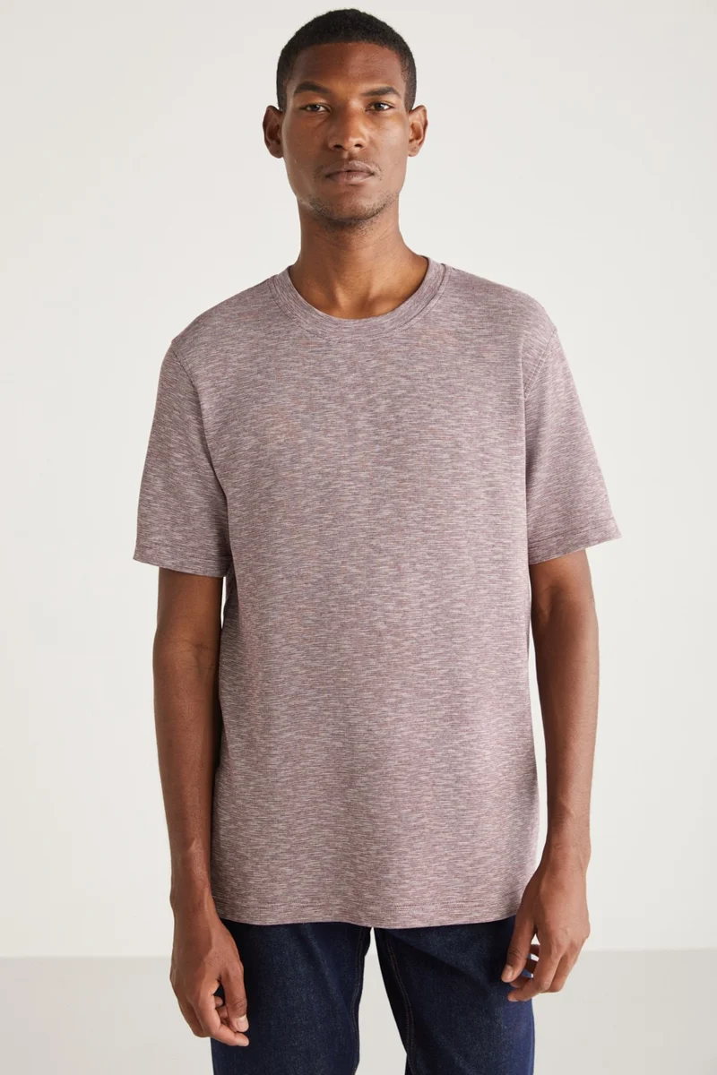 GRIMELANGE Abbott Men's Cotton Crew Neck Comfort Fit Special Textured Flecked Look Red T-Shirt