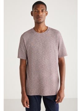 GRIMELANGE Abbott Men's Cotton Crew Neck Comfort Fit Special Textured Flecked Look Red T-Shirt  - Image 3