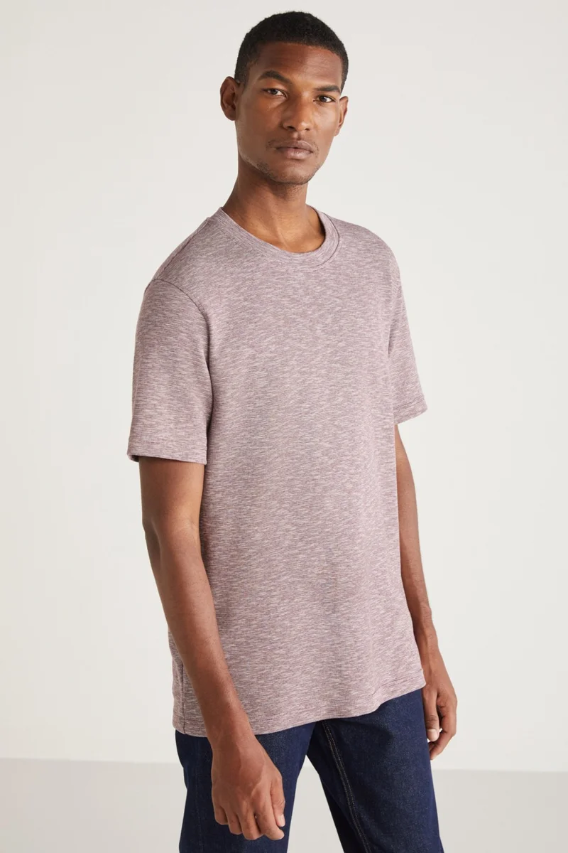 GRIMELANGE Abbott Men's Cotton Crew Neck Comfort Fit Special Textured Flecked Look Red T-Shirt