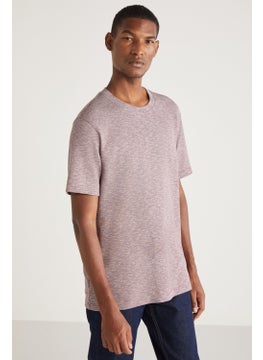 GRIMELANGE Abbott Men's Cotton Crew Neck Comfort Fit Special Textured Flecked Look Red T-Shirt  - Image 4