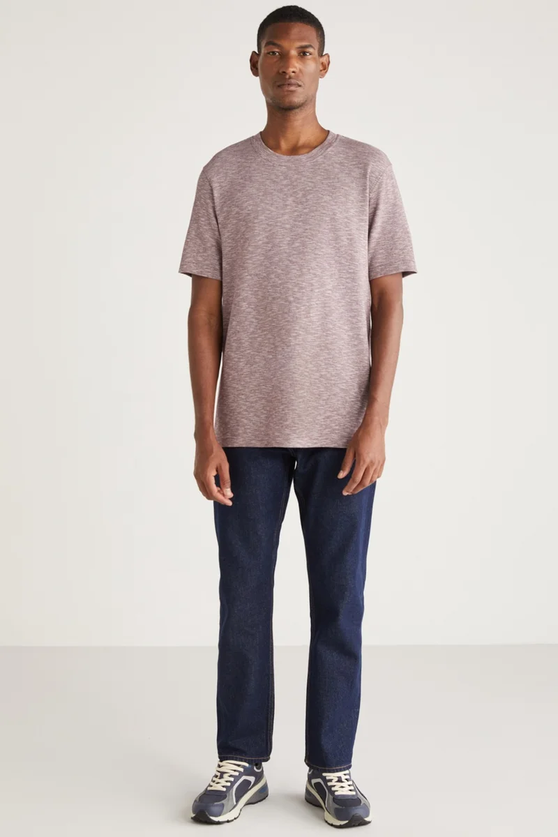 GRIMELANGE Abbott Men's Cotton Crew Neck Comfort Fit Special Textured Flecked Look Red T-Shirt