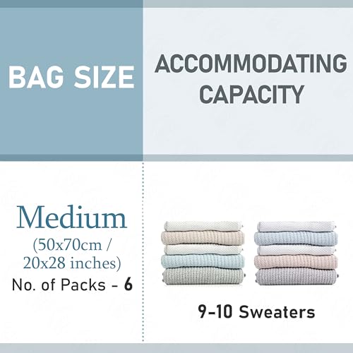 ABOUT SPACE Polyamide Polyethylene Vacuum Compression Bags (6 Pack) with Hand Pump | Medium Zip Seal Compression Storage Bags | Heavy-Duty Airtight Reusable Space Saver Luggage Organizer (Blue) - Image 3