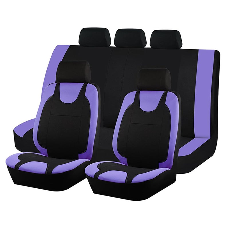 Bittwee 9PCS Car Seat Covers Full Set, Polyester Washable Vehicle 5-Seats Protectors with Headrest Cover, Comfortable Automobile Seat Interior Protection, Universal for Sedan Truck SUV (Purple) - Image 1