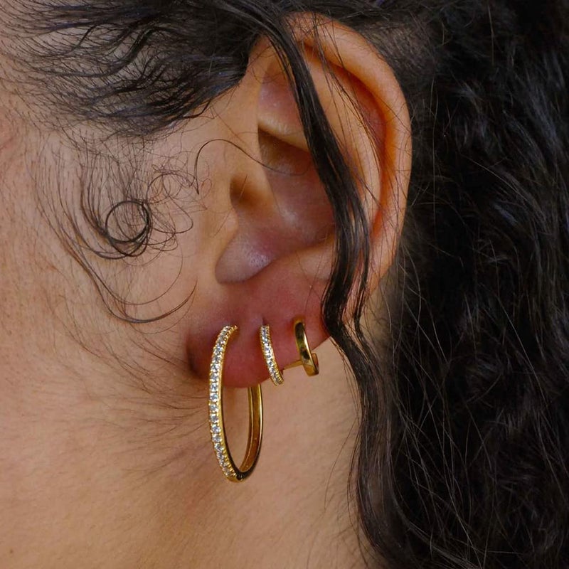 Obidos 14K Gold Plated Double Huggie Hoop Earrings for One Hole | Illusion Stud Earrings for Women - Image 4