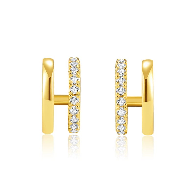 Obidos 14K Gold Plated Double Huggie Hoop Earrings for One Hole | Illusion Stud Earrings for Women - Image 5