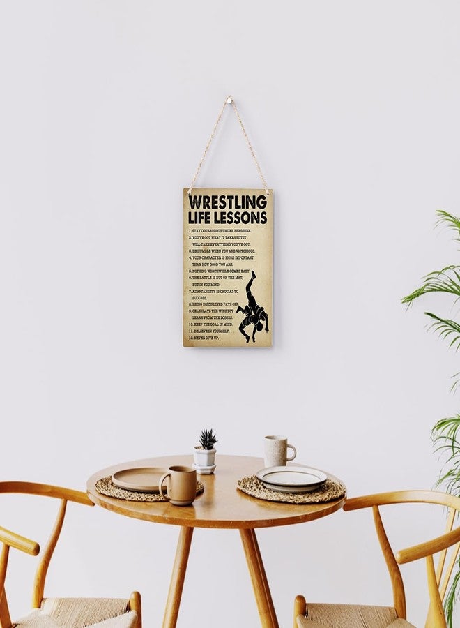 BELLOWDEER Wrestling Life Lessons Wood Sign Inspirational Wrestling Wall Decor Art, Motivational Wrestling Quotes Wall Art Decor Signs for Home Office Bedroom Decoration, Senior Team Gifts, 8x10 Inches - Image 4