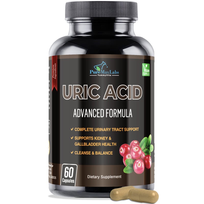 YUMMYVITE Uric Acid Advanced Formula Kidney Liver Gallbladder Urinary Tract Cleanse with Cranberry Chanca Piedra Tart Cherry Milk Thistle and Bromelain 60 Capsules