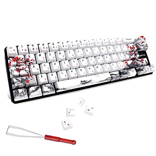 MOLGRIA Keycaps 71 Set for Gaming Mechanical Keyboard, Custom PBT OEM Profile Key caps Japanese Font with Keycap Puller for Cherry MX 71/61 60 Percent Keyboard(Plum Blossom) - Image 3