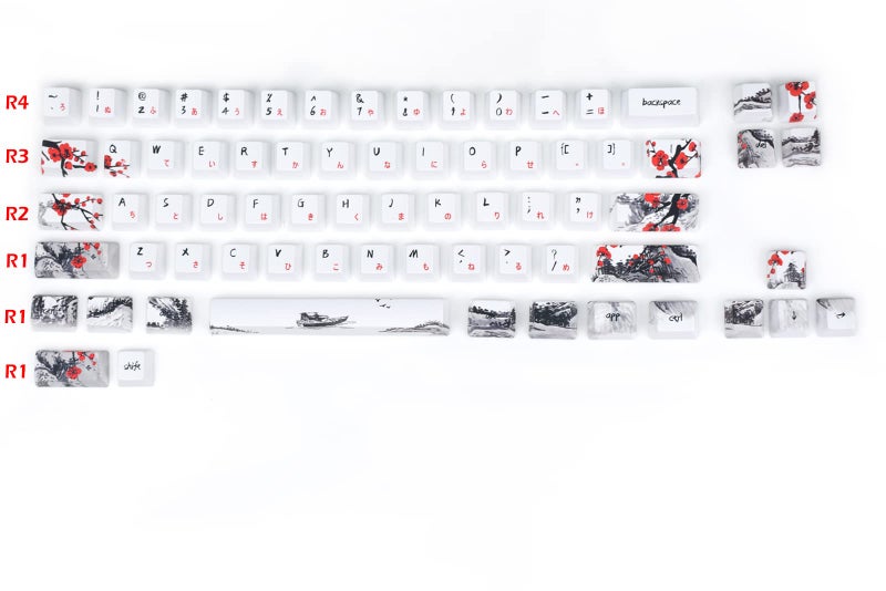 MOLGRIA Keycaps 71 Set for Gaming Mechanical Keyboard, Custom PBT OEM Profile Key caps Japanese Font with Keycap Puller for Cherry MX 71/61 60 Percent Keyboard(Plum Blossom) - Image 2