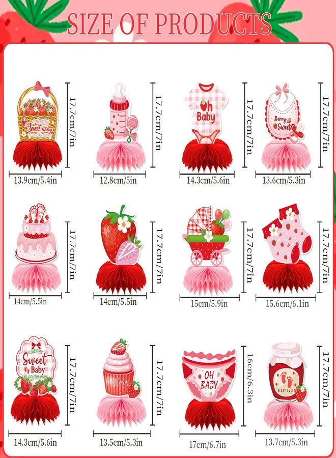 Refavor Strawberry Baby Shower Decorations, 12PCS Berry Sweet Honeycomb Centerpieces Decoration A Berry Sweet Baby Is on the Way Party Table Decor Supplies - Image 2