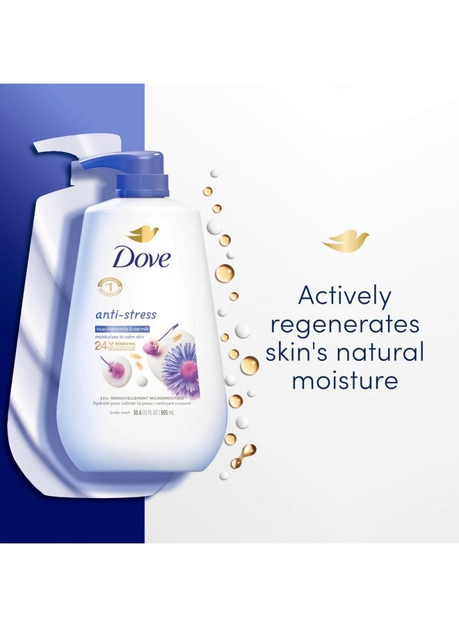 Dove Body Wash with Pump Anti-Stress Blue Chamomile & Oat Milk, 3 Count for Renewed, Healthy Looking Skin, Moisturizing Gentle Skin Cleanser with 24hr Renewing MicroMoisture, 30.6 oz - Image 2