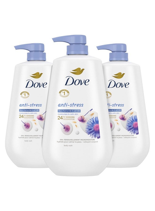 Dove Body Wash with Pump Anti-Stress Blue Chamomile & Oat Milk, 3 Count for Renewed, Healthy Looking Skin, Moisturizing Gentle Skin Cleanser with 24hr Renewing MicroMoisture, 30.6 oz - Image 1