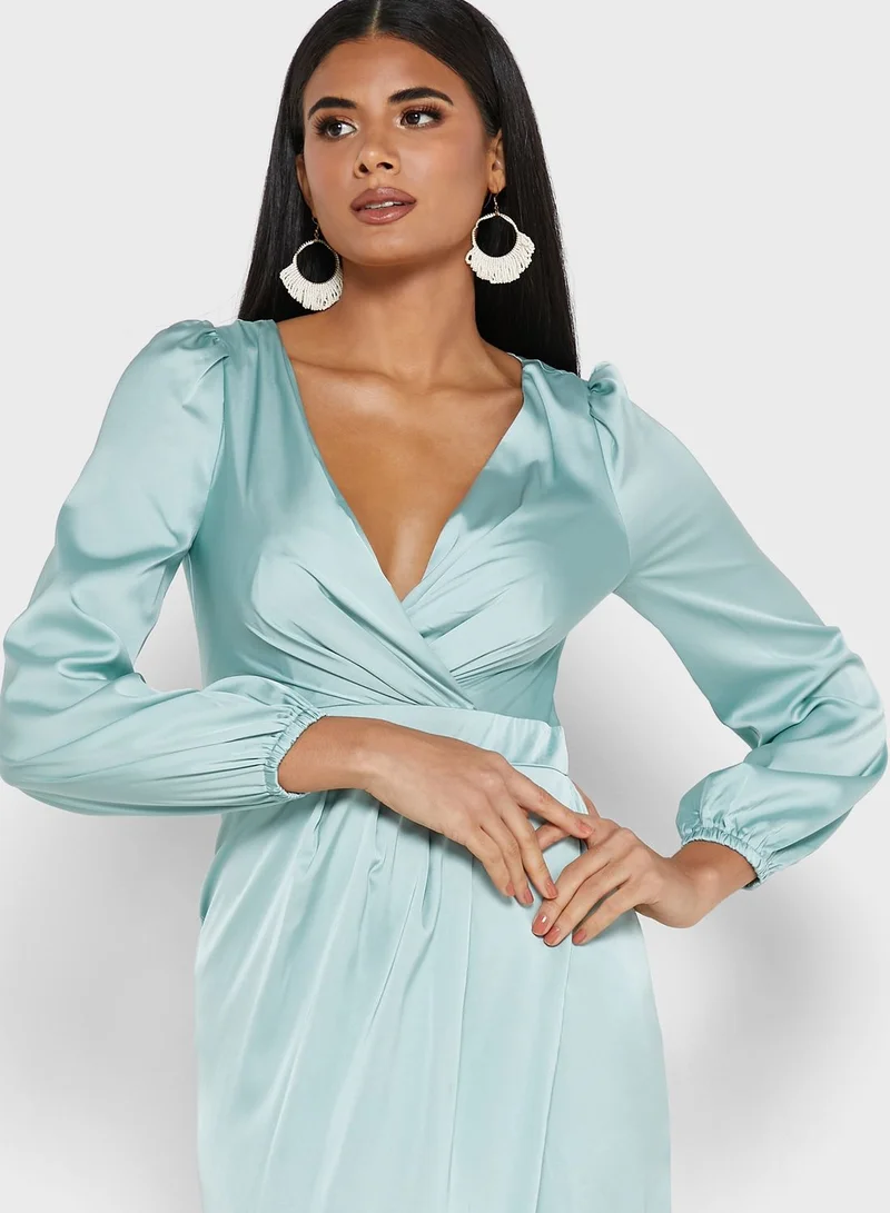 TFNC Wide Sleeve Plunge Neck Dress