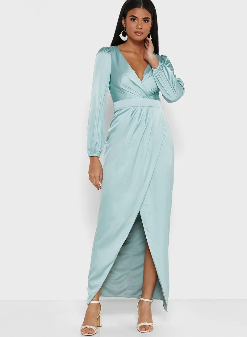 TFNC Wide Sleeve Plunge Neck Dress