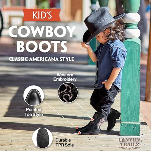 Canyon Trails Premium Kids Cowboy Boots - Comfort Fit Toddler Boots - Boys & Girls Durable & Stylish Western Wear for Young Riders (Brown) - Image 2