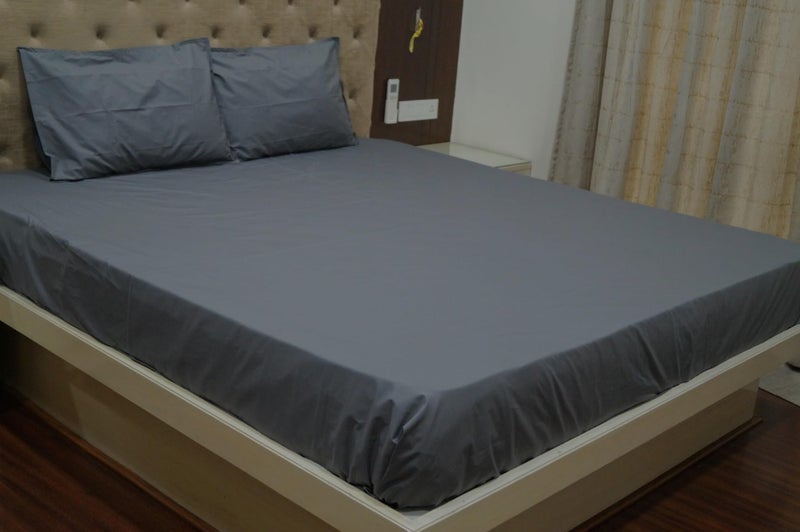 Vissage Plain King Bedsheet with 2 Pillow Covers - 100% Cotton, Dark Grey - Image 1