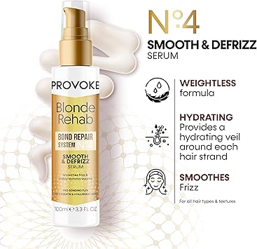 PROVOKE Blonde Rehab N04 Smooth and DeFrizz Bond Repair Hair Serum 100 ml Smoothes Frizz and Restores Volume in 1 Wash with Pro Bonding Complex Keratin and Hyaluronic Acid for Blonde Damaged Hair - Image 2