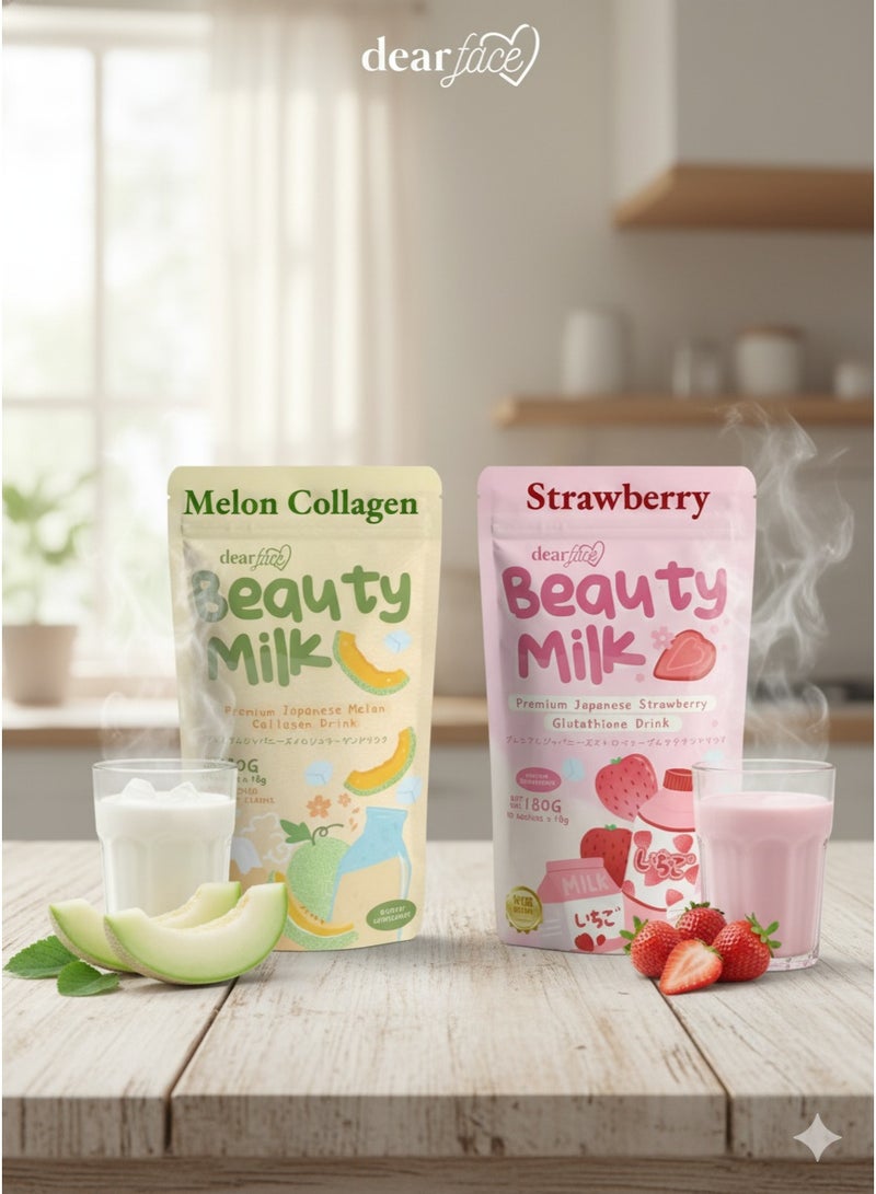 dear face Beauty Milk Japanese Collagen MELON & STRAWBERRY Drink - Image 2