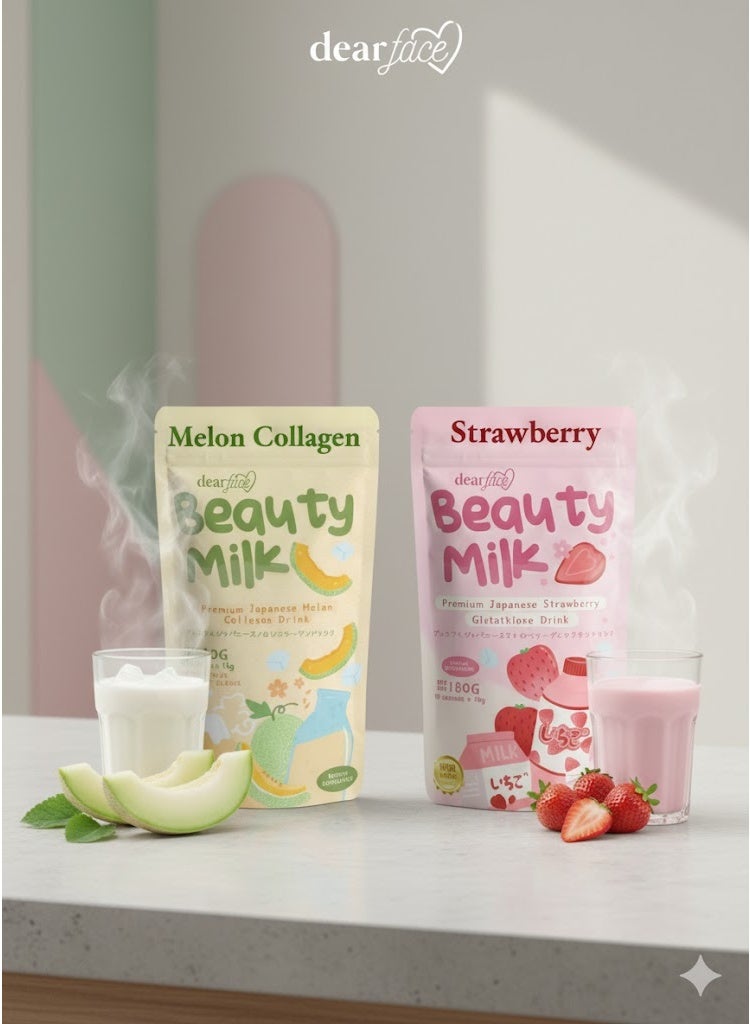 dear face Beauty Milk Japanese Collagen MELON & STRAWBERRY Drink - Image 3