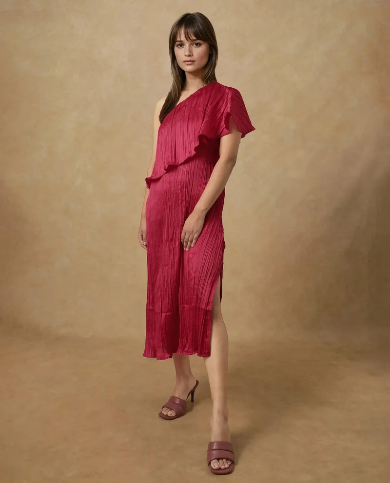 Rareism Women's One Shoulder Fit And Flare Midi Dress