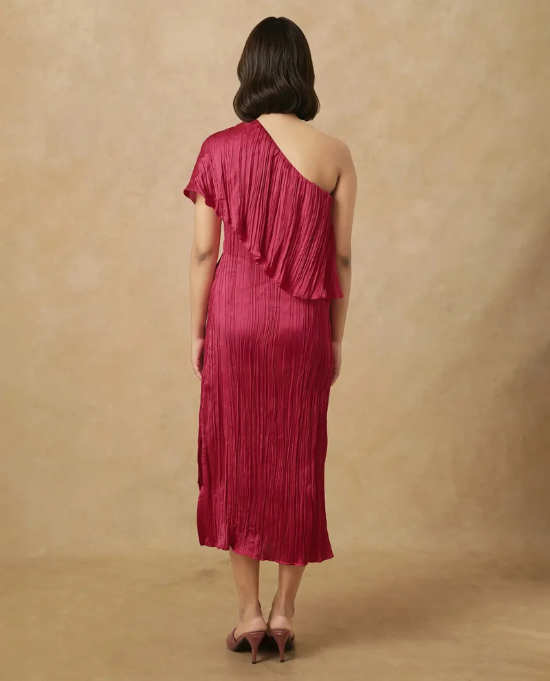 Rareism Women's One Shoulder Fit And Flare Midi Dress
